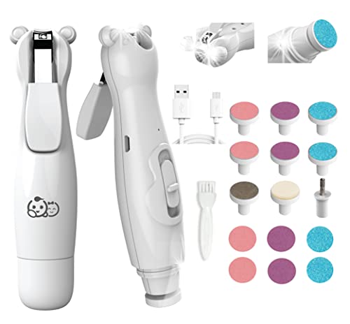 Rechargeable Baby Nail Clippers 20 in 1 by Royal Angels | Electric Baby Nail Trimmer, Baby Nail File Kit, Additional Replacement Heads, Newborn Toddler Toes and Fingernails, Trim and Polish (Snow)