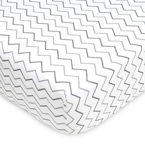 American Baby Company Natural Breathable Printed 100% Cotton Jersey Knit Fitted Crib Sheet for Standard Crib and Toddler Mattresses, Grey Zig Zag, for Boys and Girls