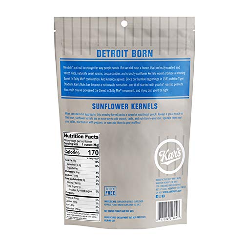 Kar's Nuts Sunflower Kernels Snacks - Roasted and Lightly Salted - 16 Ounce Resealable Pouch (Pack of 6)