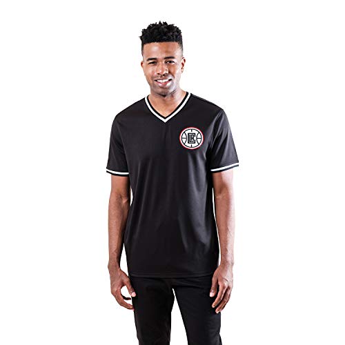 Ultra Game NBA Los Angeles Clippers Mens Jersey V-Neck Mesh Short Sleeve Tee Shirt, Black, Large