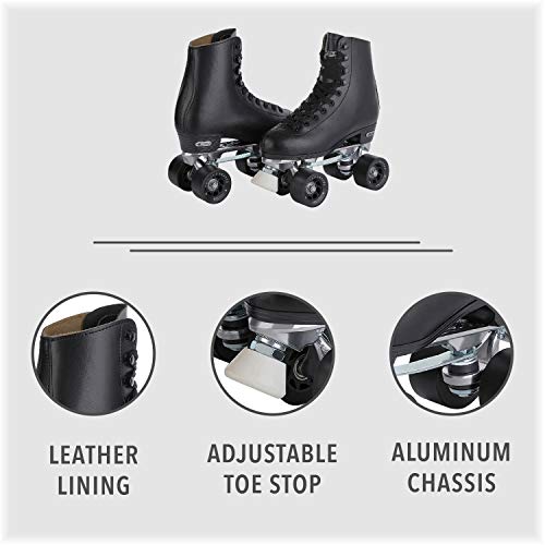 Chicago Men's Premium Leather Lined Rink Roller Skate - Classic Black Quad Skates - Size 11
