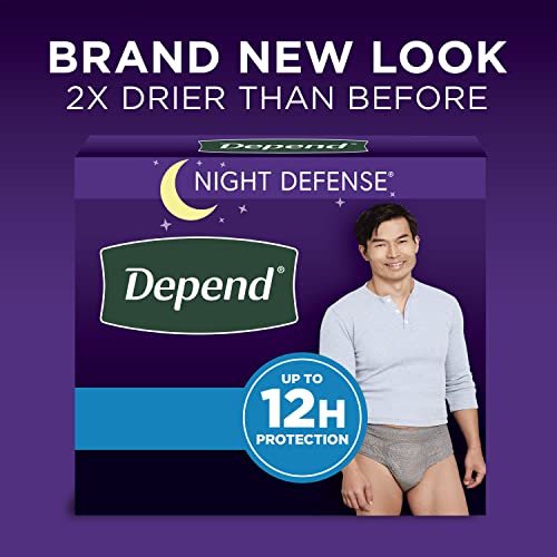 Depend Night Defense Adult Incontinence Underwear for Men, Disposable, Overnight, Large, Grey, 56 Count, Packaging May Vary