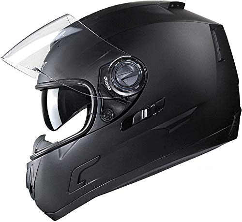 GLX GX15 Lightweight Full Face Motorcycle Street Bike Helmet with Internal Sun Visor DOT Approved (Matte Black, Large)