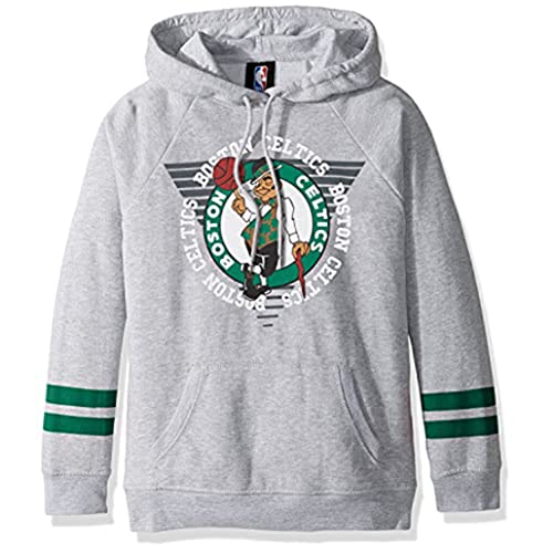 Ultra Game NBA Boston Celtics Womens Soft Fleece Pullover Hoodie Sweatshirt With Varsity Stripe, Heather Gray, Large