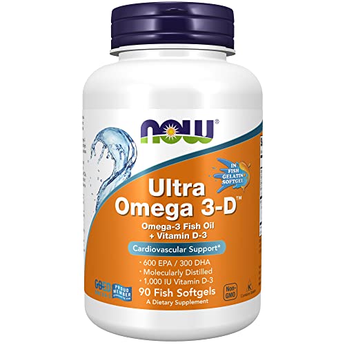 NOW Supplements, Ultra Omega 3-D™, Omega-3 Fish Oil + Vitamin D-3, Cardiovascular Support*, 90 Softgels