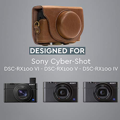 MegaGear MG284 Sony Cyber-shot DSC-RX100 VI, DSC-RX100 V, DSC-RX100 IV, DSC-RX100 III Ever Ready Leather Camera Case with Strap - Dark Brown