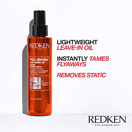 Redken Frizz Dismiss Anti-Static Oil Mist | Frizz Control for All Hair Types | Tames Flyaways and Anti Frizz | With Babassu Oil | Sulfate Free | 4.2 Fl Oz