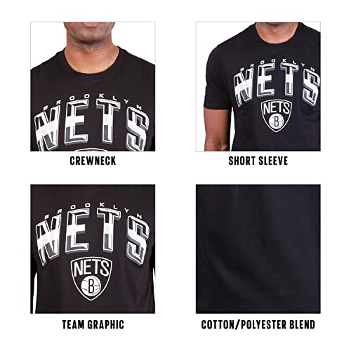 Ultra Game -NBA Brooklyn Nets Mens Arched Plexi Short Sleeve Tee Shirt, Black, Large