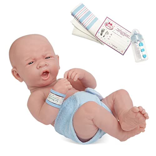 JC Toys 18504 La Newborn First Yawn 15-inch Real Boy Vinyl Doll , Blue