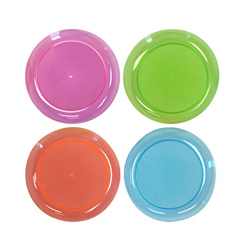Party Essentials Hard Plastic 6-Inch Round Party/Dessert Plates, Assorted Neon, 40-Count