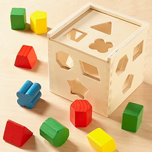 Melissa and Doug Shape Sorting Cube - Classic Wooden Toy With 12 Shapes - Kids Shape Sorter Toys For Toddlers Ages 2+