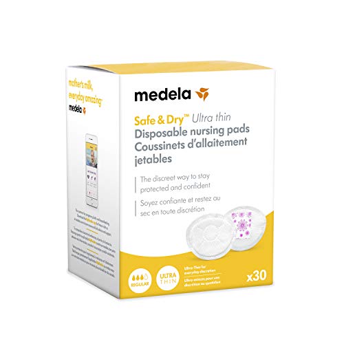Medela Safe and Dry Ultra Thin Disposable Nursing Pads, 30 Count Breast Pads for Breastfeeding, Leakproof Design, Slender and Contoured for Optimal Fit and Discretion