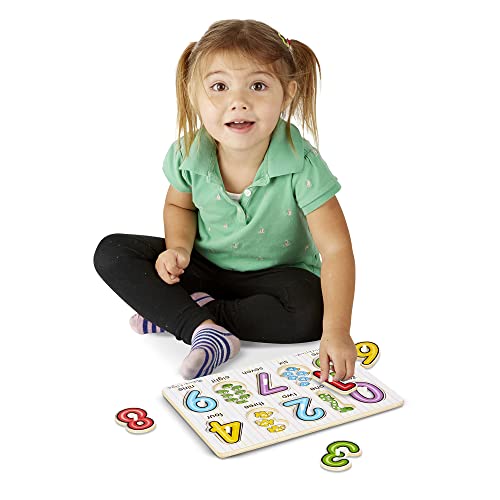 Melissa and Doug Lift and See Numbers Wooden Peg Puzzle - 10 Pieces - FSC-Certified Materials