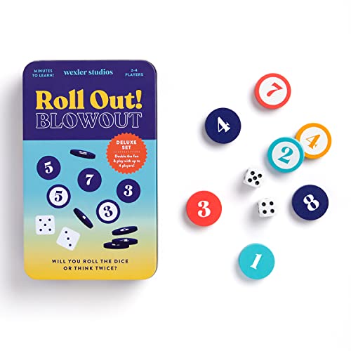 Galison Wexler Studios Roll Out! Blowout – Fun Dice and Checker Game for Adults and Kids Perfect for Travel and Family Game Night, 2-4 Players