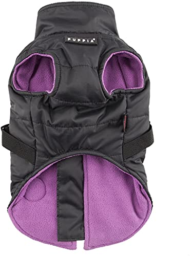 Puppia Mountaineer Winter Dog Coat with integrated harness No Pull Cold Weather Waterproof Warm Fleece Back Zipper for Small and Medium Dog, BLACK, Large