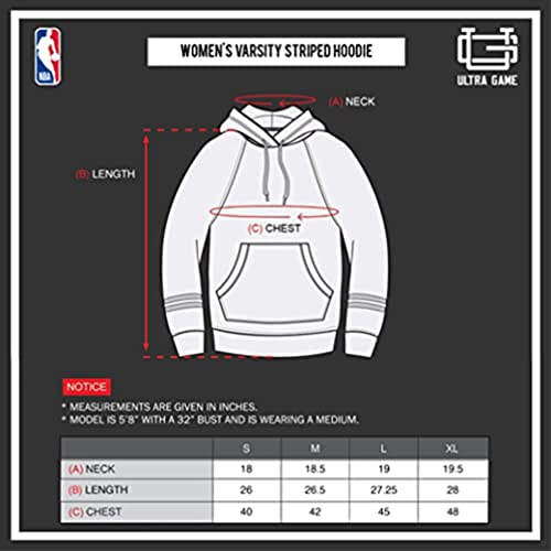 Ultra Game NBA Detroit Pistons Womens Soft Fleece Pullover Hoodie Sweatshirt With Varsity Stripe, Heather Gray, Small