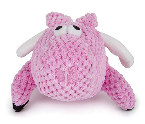 goDog Checkers Flying Pig Dog Toy, Chew Guard Technology, Durable Plush, Squeaker Dog Toy, Pink, Small (770104)