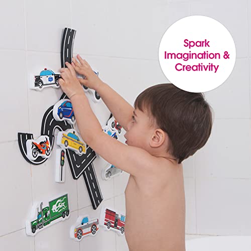 Edushape Magic Creations Foam Sticker Imaginative Bath Tub Activity Play Set, Traffic and Cars Theme