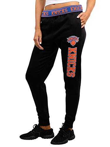Ultra Game NBA New York Knicks Womens Jogger Pants Active Basic Fleece Sweatpants , Black, Large