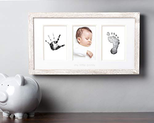 Pearhead My First Year Photo Moments Baby Picture Frame, Baby’s First Year Photo Frame, Newborn Handprint And Footprint Keepsake, Gender-Neutral Baby Milestone Nursery Décor, Wood