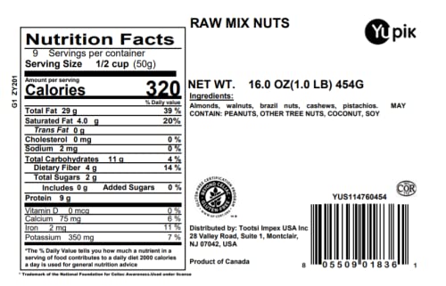 Yupik Raw Mix Nuts, 1 lb, Premium Natural Mixed Nuts with Almonds, Walnuts, Pistachios, Cashews, and Brazil Nuts, Healthy Snack,Brown