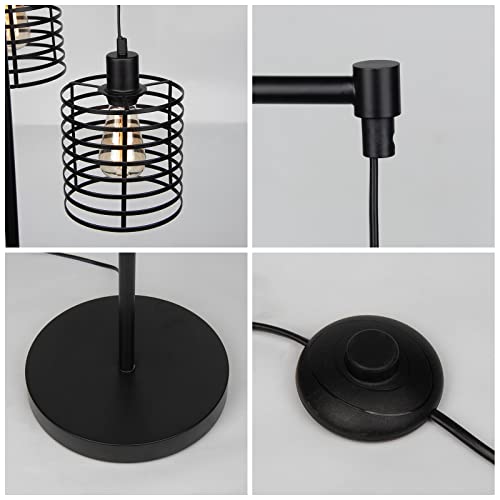 FIRVRE Modern Industrial Floor Lamp Black 3 Light Bright Vintage Pole Light Farmhouse Rustic Standing Tree Lamp with Elegant Cage Heads Tall Lamps for Living Room Bedroom Office Dining Room