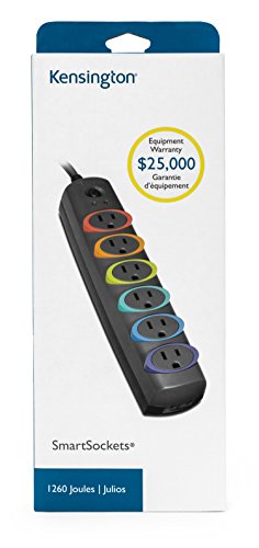 Kensington SmartSockets 6-Outlet, 8-Foot Cord, and 1260 Joules Premium Surge Protector (K62144NA) Rainbow