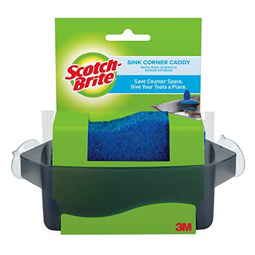 Scotch-Brite Sink Corner Caddy with Non-Scratch Scrub Sponge, Save Counter Space, Sponge Holder