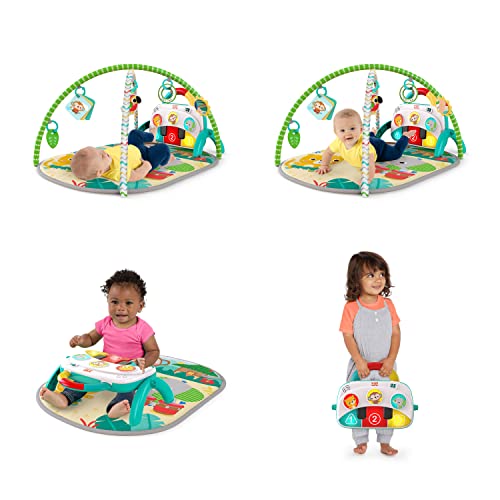 Bright Starts 4-in-1 Groovin’ Kicks Piano Gym, Tummy Time Play Mat and Activity Baby Toys, Green - Tropical Safari, Newborn to Toddler