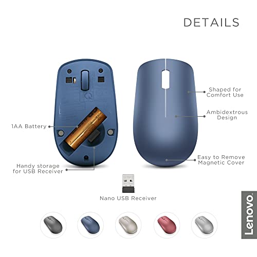 Lenovo 530 Full Size Wireless Computer Mouse for PC, Laptop, Computer with Windows - 2.4 GHz Nano USB Receiver - Ambidextrous Design - 12 Months Battery Life - Cherry Red