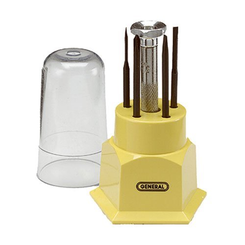 General Tools S605 Five-Blade Jeweler's Screwdriver Set, 4 Slotted Blades - 0.100, 0.070, 0.055, 0.04, 1 Phillips Blade - #0