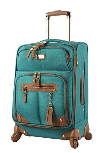 Steve Madden Designer 20 Inch Carry On Luggage Collection - Lightweight Softside Expandable Suitcase for Men and Women - Durable Bag with 4-Rolling Spinner Wheels (Harlo Teal Blue)