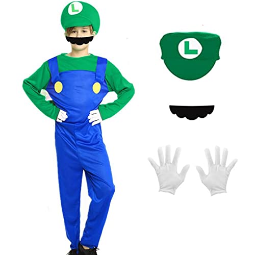 Sztylong Deluxe Child Super Brothers Costume for Kids Halloween Outfit with Hat Mustache and Gloves