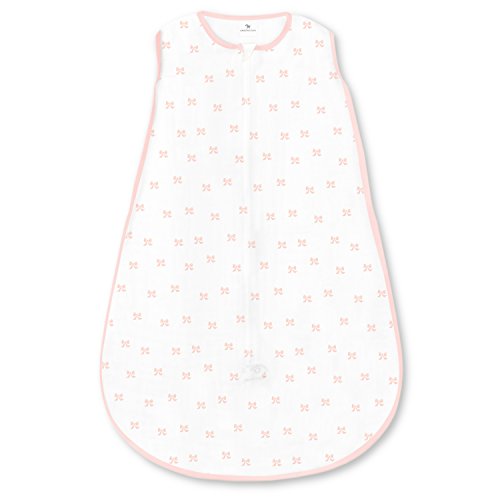 Amazing Baby Cotton Sleeping Sack, Wearable Blanket with 2-way Zipper, Pastel Pink Tiny Bows, Large (12-18mo)
