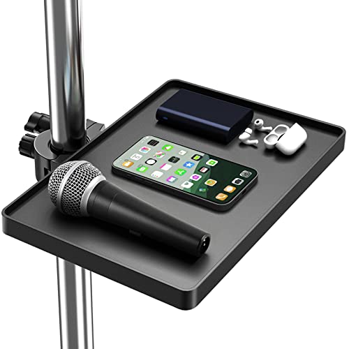 Universal Microphone Stand Tray, Adjustable Mic Stand Clamp-On Utility Shelf Rack Tray Holder for Music Sheet, Live Broadcast, Live Streaming, Karaoke, Recording, Music Stand Accessories (8.7' x 6.5')
