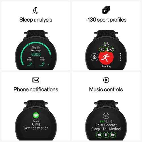 POLAR unisex adult Modern Fitness watch, Black (Hook and Loop), Medium-Large US