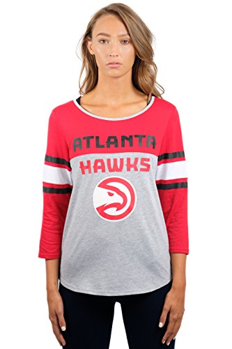 Ultra Game NBA Atlanta Hawks Womens T-Shirt Raglan Baseball 3/4 Long Sleeve Tee Shirt, Heather Gray, Large