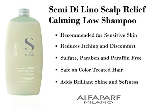 Alfaparf Milano Semi Di Lino Scalp Relief Low Shampoo for Sensitive Skin - Sulfate Free Shampoo - Soothes, Brings Comfort and Hydrates - Itch Relief - Professional Salon Quality - 33.8 Fl Oz