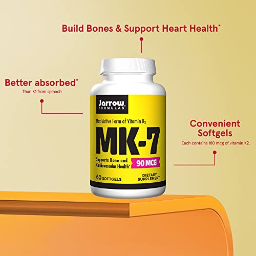 Jarrow Formulas MK-7 90 mcg - Superior Vitamin K Product for Building Strong Bones - Dietary Supplement Supports Heart and Cardiovascular Health - 60 Servings (PACKAGING MAY VARY)