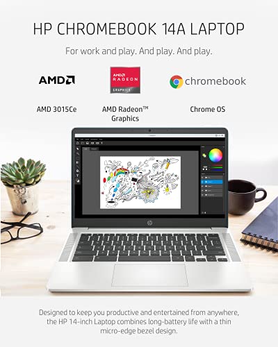 HP Chromebook 14a Laptop, AMD 3015Ce Processor, 4 GB RAM, 32 GB eMMC Storage, 14-inch HD Touchscreen, Google Chrome OS, Anti-glare Screen, Long-Battery Life (14a-nd0060nr, 2021, Forest Teal)