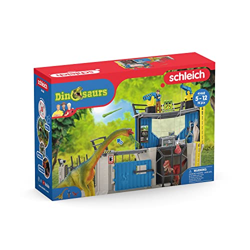 Schleich Dinosaur Toys Science Playset - 33-Piece Set Research Station with Brachiosaurus, Velociraptor, Men Scientist Action Figures, and Dart Cannon, Kids Figurines for Ages 4 and Above