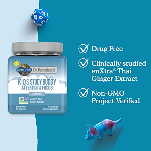 Garden of Life Attention and Focus Kids Gummies Study Support Supplement for Brain, Memory - Apple Chewable Vitamins for Children and Teens on Task in School, Dr Formulated Vegan, Drug Free - 30 Servings