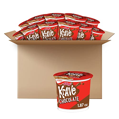 Krave Cold Breakfast Cereal Cups, 7 Vitamins and Minerals, Kids Snacks, Chocolate (12 Cups)