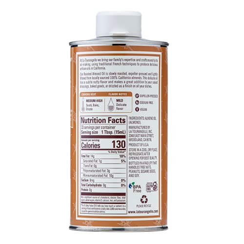 La Tourangelle, Roasted Almond Oil, Artisanal Cooking Oil Rich in Vitamins E, B, and P, Bake, Cook, and Whisk into Marinades and Vinaigrettes, 16.9 fl oz