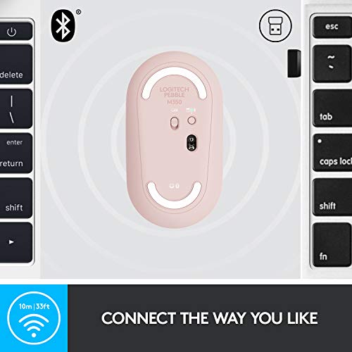 Logitech Pebble Wireless Mouse with Bluetooth or 2.4 GHz Receiver, Silent, Slim Computer Mouse with Quiet Clicks, for Laptop/Notebook/iPad/PC/Mac/Chromebook - Pink Rose