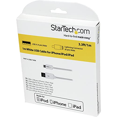 StarTech.com 1m (3ft) White Apple 8-pin Lightning Connector to USB Cable for iPhone / iPod / iPad - Charge and Sync Cable - 1 meter (USBLT1MW)