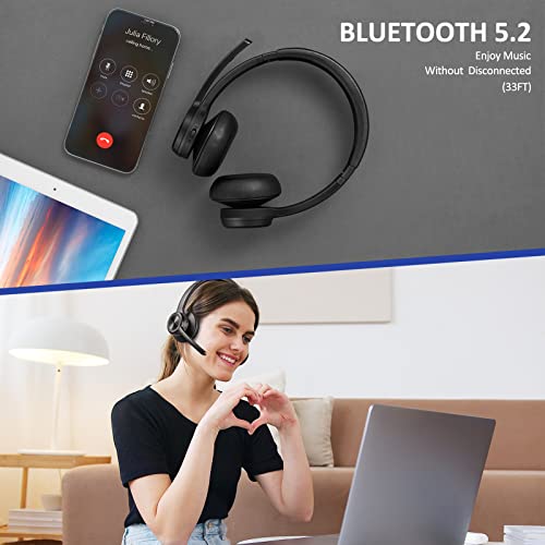 EKVANBEL Bluetooth Headset V5.2, Wireless Headphones with Noise Cancelling Microphone, On Ear Wireless Headset for Cell Phones Laptop Computer