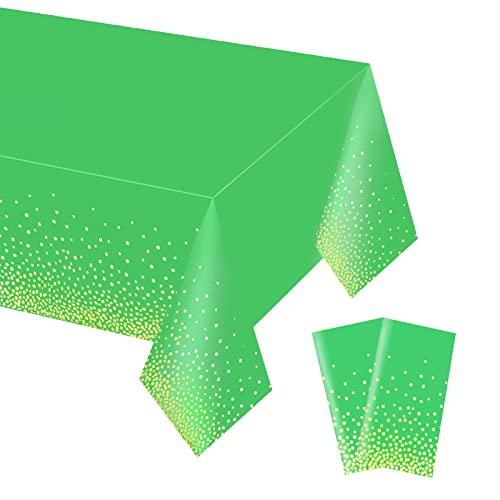 Gexolenu 2 Pack Premium Green and Gold Disposable Plastic Tablecloth for Rectangle Tables(54' x 108'), Disposable Waterproof Table Cover for Birthday, Graduation, Gold Table Cloths Party Supplies
