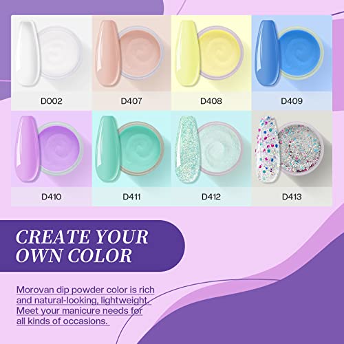 Morovan Dip Powder Nail Kit 8 Colors Nail Dip Powder Kit with Dip Powder Liquid Set Purple and Blue Powder for Starter French Nail Art Manicure DIY Salon