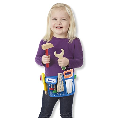 Melissa and Doug Deluxe Tool Belt Set - 5 Wooden Tools, 8 Building Pieces, Adjustable Belt